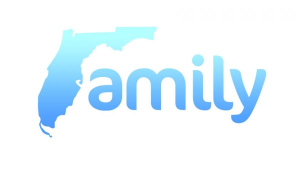Family Florida Flipped Reversed Letter F Logo Design Color Blue Sky Decal Love