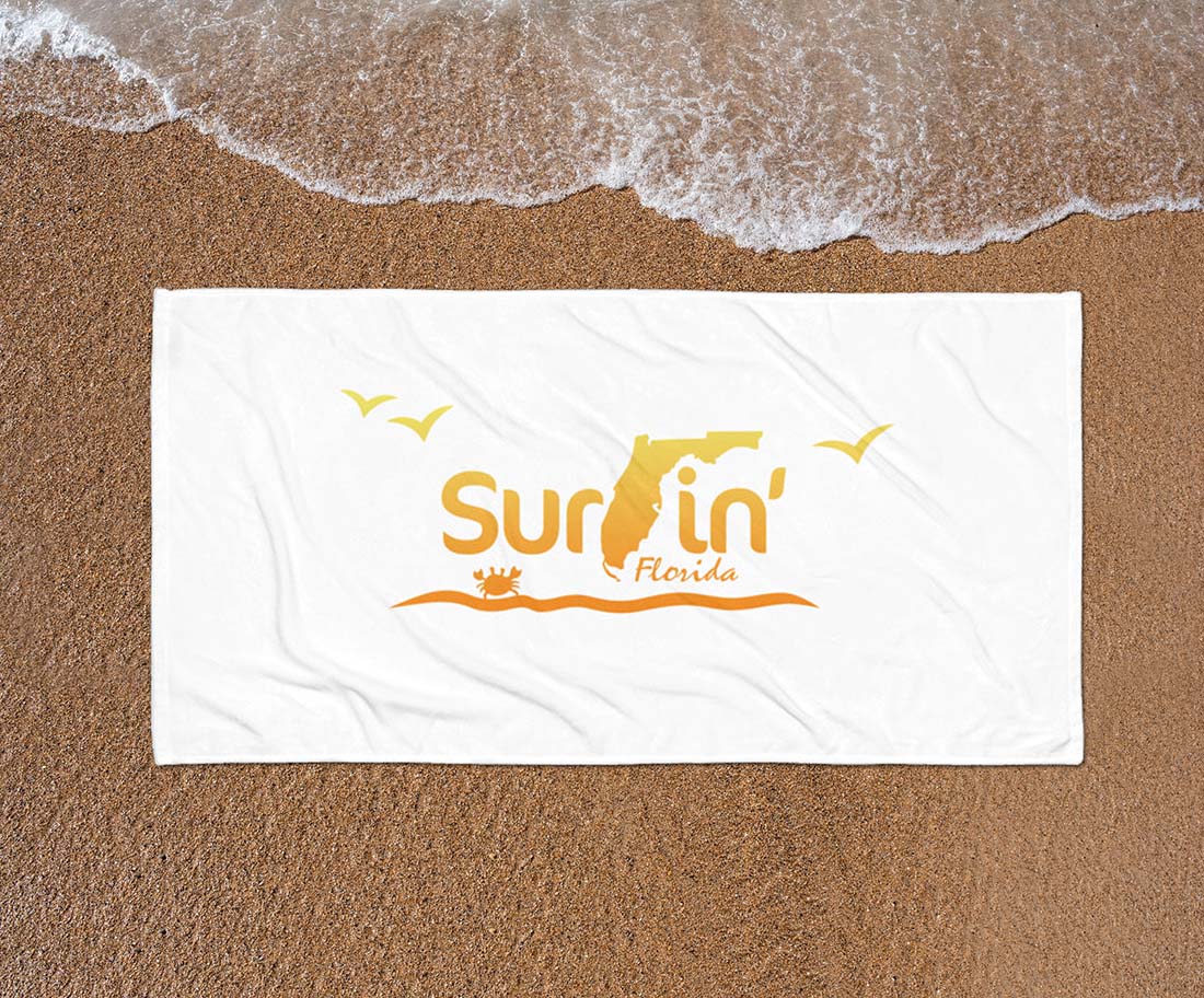 Surfin Surfing Florida FL Flipped Reversed Letter F Logo Design Beach Towel